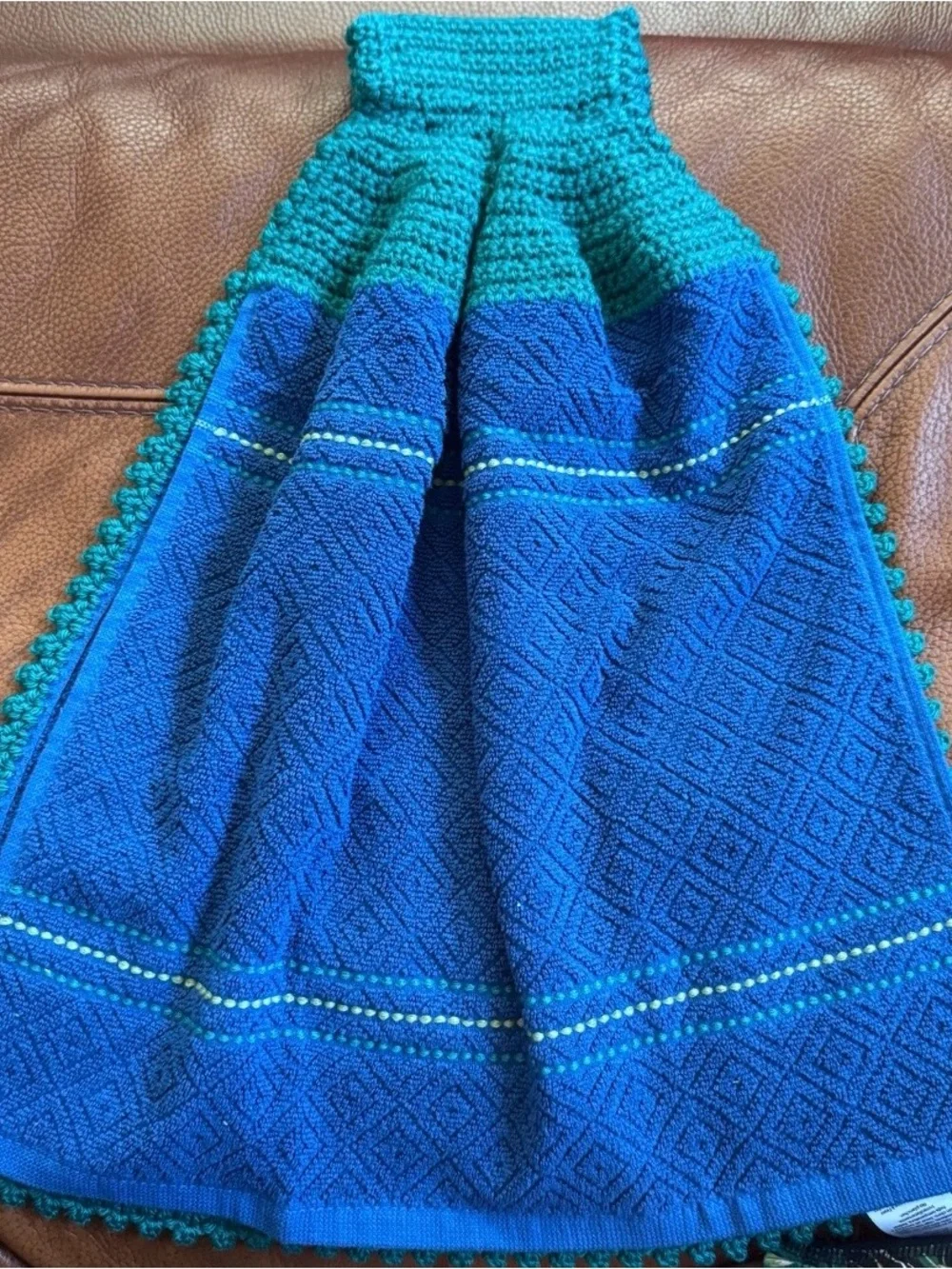 Handmade Crochet Hanging Kitchen Towel Royal Blue Teal Mainstays
